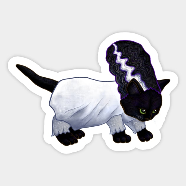 Halloween Kitten Dressed As Frankenstein’s Bride Sticker by Ashley D Wilson